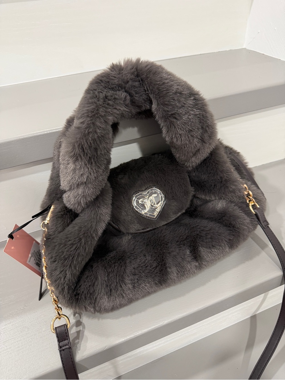 *🌟SUPER CUTE🌟*Juicy Couture Greyish Brown Plush Faux Fur Bag Crossbody
